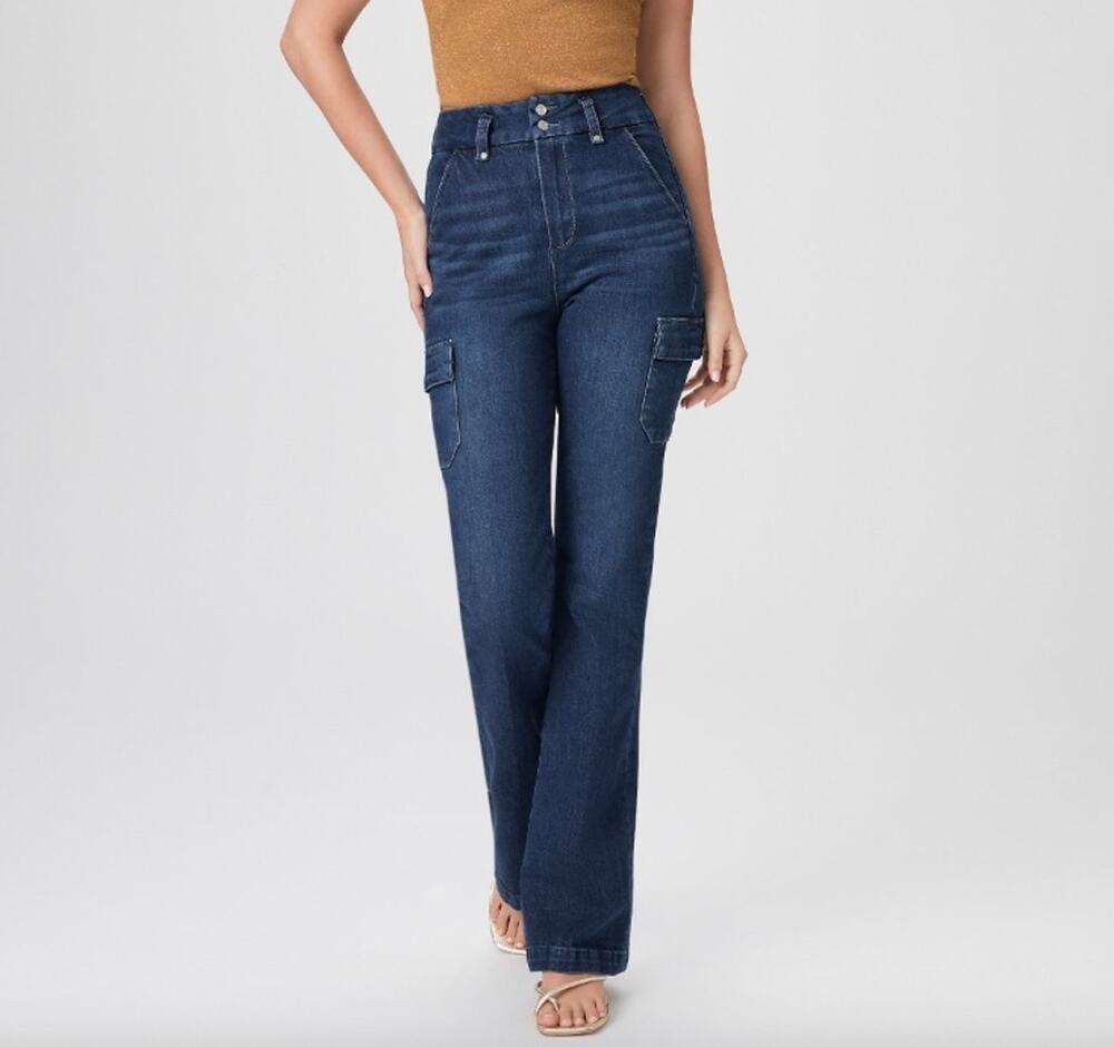 PAIGE Jeans Womens 31 Blue Dion Cargo Flare High Rise Stretch Gracie Lou
